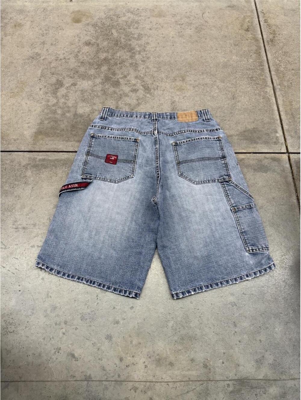 vintage us polo assn faded blue relaxed baggy fit carpenter jean shorts jorts